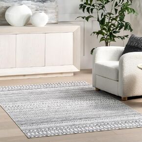 سجادة nuLOOM Kira قابلة للغسل في الغسالة بتصميم هندسي قبلي رفيع للغاية، مقاس 3x5، رمادي