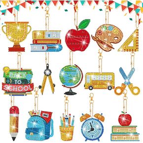 Batiyeer 15 قطعة العودة إلى المدرسة الماس اللوحة المفاتيح للأطفال الكبار موسم المدرسة 5D DIY الماس اللوحة الفن سلسلة المفاتيح ديكور سلسلة المفاتيح صنع عدة الماس حلقة رئيسية الماس الحلي الاكسسوارات الحرفية in Kuwait