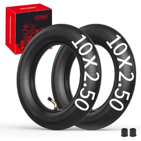 RUTU 10x2.50 Inner Tubes - 10" Scooter Tube Set Compatible with Electric Scooter, Smart Self-Balance Scooters & Boards with TR87 Bent Air Valve 36v 48v 400w 500w 800w Hub Motor Mijia M365 - Pack of 2