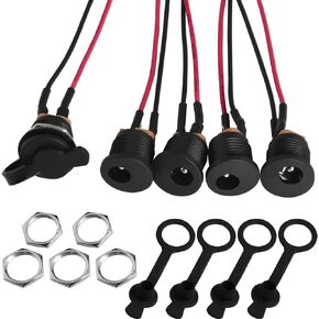 5PCS Waterproof DC Power Socket with 2P Red and Black Wire Waterproof Cover Coaxial 2-Wire Charging Ports Compatible with Hover-1 Hyper Scooter Hoverboard