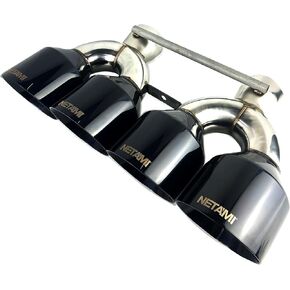 NETAMI مدخل 3.0 بوصة إلى 5.0 بوصة منافذ رباعية طرف العادم Stainess Dual Wall أطراف كروم سوداء in Kuwait