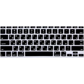 HRH Russian Letter Keyboard Cover Protector for MacBook Air 11.6 Inch MacBook 11" A1465 A1370 USA Keyboard Layout Silicone Skin - Russian/English Cyrillic (Black)