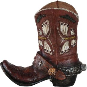 Rustic Decorative Western Cowboy Boot Pencil Pen Holder Vase Caddy Office Decoration (Reddish Brown)