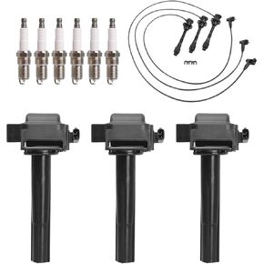 ENA Set of 3 Ignition Coil Pack with 6 Spark Plug 3 Wire Set Compatible with Toyota Lexus Avalon Camry Sienna Solara ES300 1996 1997 1998 1999 2000 2001 2002 2003 V6 3.0L Replace# UF155 S623000 4504