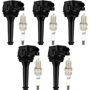 ECCPP UF341 5 ignition coils with 5 iridium Spark Plugs Volvo 1999 2000 2001 2002 2003 2004 C70 2001 2002 2003 2004 2005 S60 UF341 9125601 30713416 5C1320