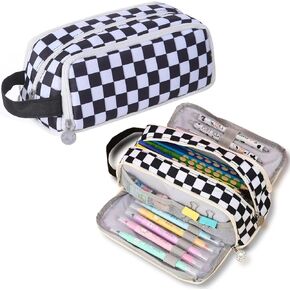 KITENROM حقيبة أقلام رصاص كبيرة حافظة أقلام حامل أقلام رصاص حقيبة أدوات مكتبية حقائب أقلام ذات سعة كبيرة منظم أقلام تلوين للسفر مستحضرات التجميل تخزين أسود أبيض مربعات منقوشة in Kuwait
