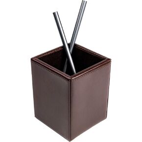 Dacasso Luxury Storage for Pens, Office Accessories Bonded Leather Pencil Cup, Brown