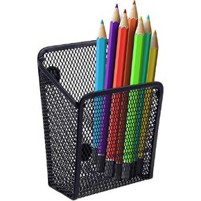 Performore Magnetic Metal Mesh Pen Holder, Black Stainless Steel Pencil Holder with Magnets, Basket Storage Organizer for Whiteboard, Blackboard, Kitchen, Locker, Home, or Office