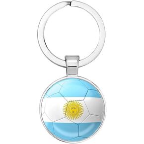 Art Attack Argentinian Flag Soccer Keychain, Argentina La Albiceleste White and Sky Blue Argentine National Football Team Accessories History Party Favor Fan Car Key Chain Ring Pendant Charm (Silver)
