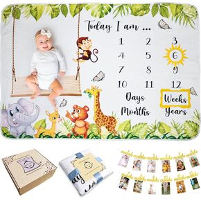 A&JS TOTS Baby Monthly Milestone Blanket, First 12 Months Baby Milestone Blanket for Baby Boy or Girl, Photo Calendar Monthly Growth Chart, Newborn Month Blanket for Baby Pictures, 60"x40"