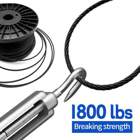 THYSSEN 500FT T316 1/8 "كابل أسود من الفولاذ المقاوم للصدأ 7 × 7 خيوط بناء مقاوم للاهتراء، مضاد للأكسدة مناسب للدرابزين، سطح السفينة، أجهزة درابزين الكابلات، كابل سلك حبل الطائرة للتعليق in Kuwait