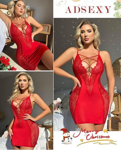 ملابس داخلية ADSEXY للنساء بيبي دول دانتيل مثير بفتحة رقبة على شكل V عميقة ثوب نوم إهمال مطيع شفاف من خلال ملابس بدوار in Kuwait