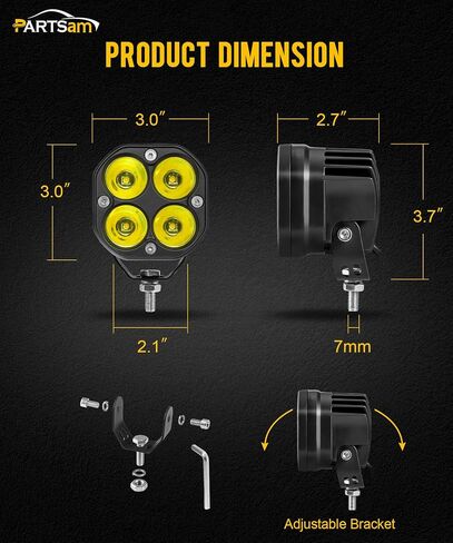 partsam 3 بوصة القرون الصفراء الضباب الخفيف، 30 واط مكعبات مقاومة للماء الطرق الوعرة كري LED القرون بقعة أضواء الخندق الفيضانات، مربع أضواء الطريق على الطرق الوعرة لشاحنة بيك اب سيارات الدفع الرباعي ATV UTV قارب رافعة شوكية 4x4 دراجة نارية، حزمة من 2 in Saudi Arabia