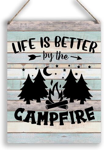 Campfire Camper Wooden Rustic Signs Home Wall Decor, Country Camping Theme Wood Sign Plaque Hanging Sign Home Outdoor Decor 8 x 10 Inches in Saudi Arabia
