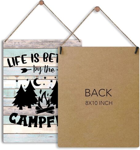 Campfire Camper Wooden Rustic Signs Home Wall Decor, Country Camping Theme Wood Sign Plaque Hanging Sign Home Outdoor Decor 8 x 10 Inches in Saudi Arabia