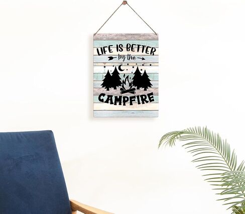 Campfire Camper Wooden Rustic Signs Home Wall Decor, Country Camping Theme Wood Sign Plaque Hanging Sign Home Outdoor Decor 8 x 10 Inches in Saudi Arabia