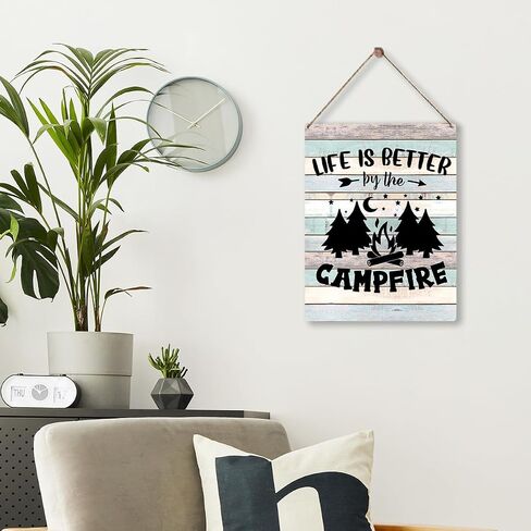 Campfire Camper Wooden Rustic Signs Home Wall Decor, Country Camping Theme Wood Sign Plaque Hanging Sign Home Outdoor Decor 8 x 10 Inches in Saudi Arabia