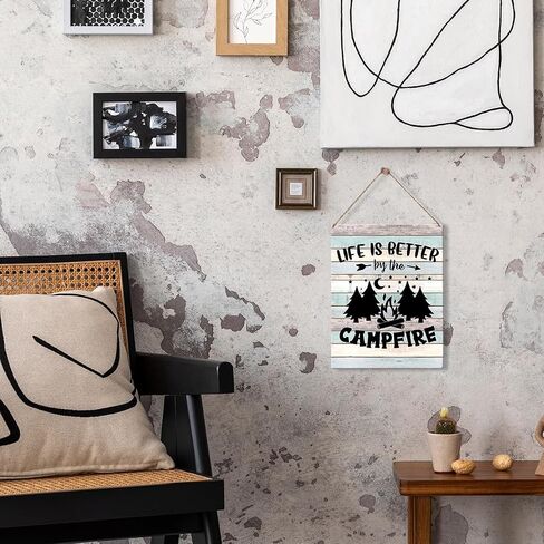 Campfire Camper Wooden Rustic Signs Home Wall Decor, Country Camping Theme Wood Sign Plaque Hanging Sign Home Outdoor Decor 8 x 10 Inches in Saudi Arabia
