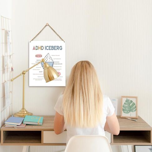ديكور المنزل لوحة خشبية لافتة تعليق على الحائط، ADHD جبل جليدي، الصحة العقلية العلاج الملون استشارات مكتب ديكور باب خشبي معلق لافتة (قطعة واحدة)، هدية فنية تحفيزية للعطلات للدراسة المدرسية -21 in Kuwait