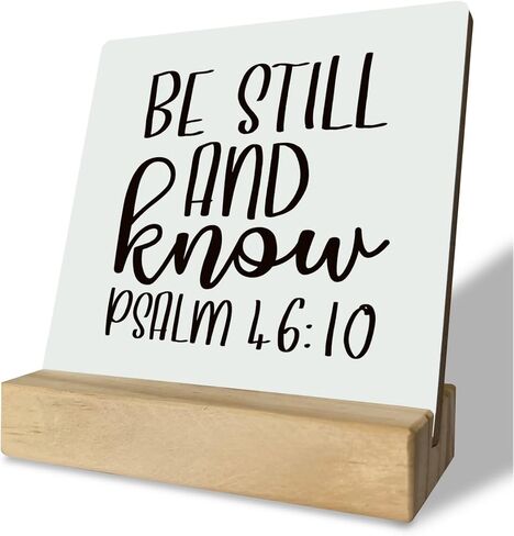 Christian Decor, Desk Plaque with Wooden Stand 4 x 4.3 inches, Inspirational Wood Sign, Table Decor Art, Religious Decoration for Home Farmhouse, Motivational Gift, Psalm 46:10 Sign- Be Still and Know in Saudi Arabia