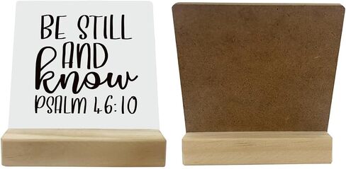 Christian Decor, Desk Plaque with Wooden Stand 4 x 4.3 inches, Inspirational Wood Sign, Table Decor Art, Religious Decoration for Home Farmhouse, Motivational Gift, Psalm 46:10 Sign- Be Still and Know in Saudi Arabia