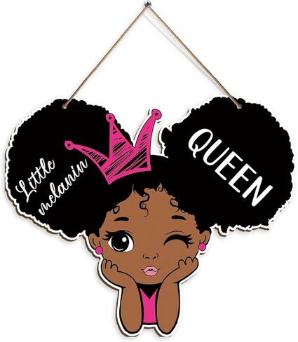 علامة ديكور الباب السحري للفتاة السوداء، لوحة معلقة من الخشب للفتاة السوداء للمنزل وغرفة النوم وغرفة المعيشة، علامة ملكة الميلانين الصغيرة لمنزل المزرعة in Kuwait