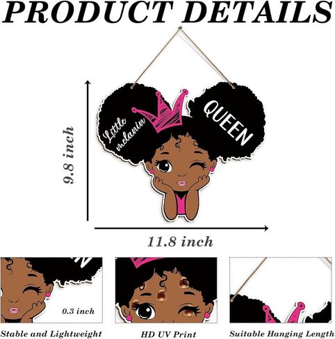 علامة ديكور الباب السحري للفتاة السوداء، لوحة معلقة من الخشب للفتاة السوداء للمنزل وغرفة النوم وغرفة المعيشة، علامة ملكة الميلانين الصغيرة لمنزل المزرعة in Kuwait