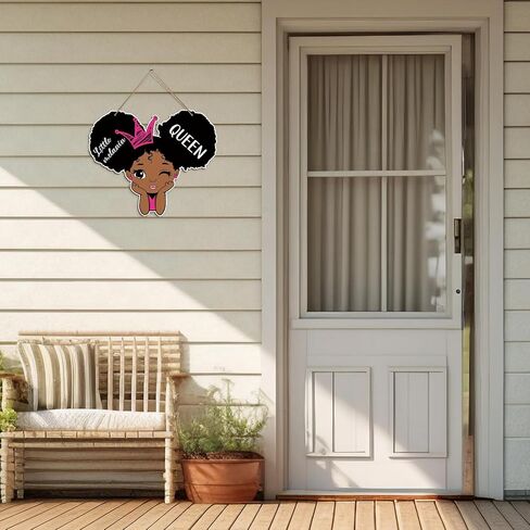 علامة ديكور الباب السحري للفتاة السوداء، لوحة معلقة من الخشب للفتاة السوداء للمنزل وغرفة النوم وغرفة المعيشة، علامة ملكة الميلانين الصغيرة لمنزل المزرعة in Kuwait