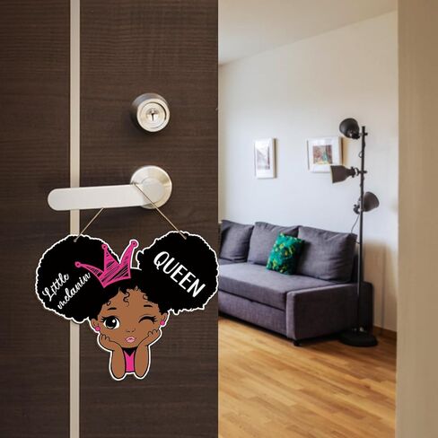 علامة ديكور الباب السحري للفتاة السوداء، لوحة معلقة من الخشب للفتاة السوداء للمنزل وغرفة النوم وغرفة المعيشة، علامة ملكة الميلانين الصغيرة لمنزل المزرعة in Kuwait