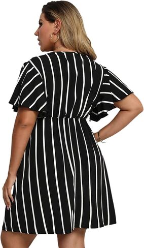 Women's Plus Size Summer Dress Striped Print Wrap V Neck Short Sleeve A Line Spring Dress in Saudi Arabia