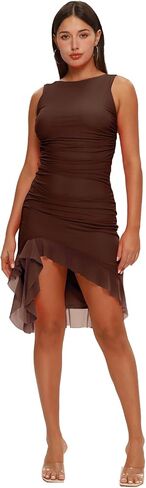 المرأة كشكش هيم مثير Ruched Bodycon الصيف شبكة تانك فستان حفلة كلوبوير in Saudi Arabia