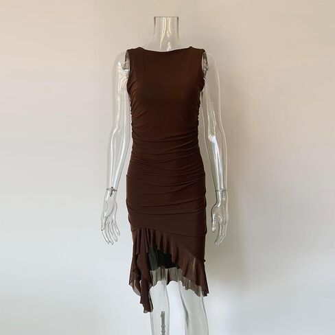 المرأة كشكش هيم مثير Ruched Bodycon الصيف شبكة تانك فستان حفلة كلوبوير in Saudi Arabia