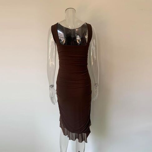 المرأة كشكش هيم مثير Ruched Bodycon الصيف شبكة تانك فستان حفلة كلوبوير in Saudi Arabia