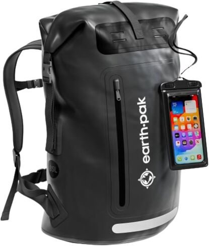 Earth Pak Waterproof Backpack - Heavy Duty Hiking Backpack - Roll-Top Closure - Waterproof Bag - Cushioned Dry Bags Waterproof w/ IPX8 Waterproof Phone Case - Wet Bag for Hiking, Kayak (Yellow, 55L) in Saudi Arabia