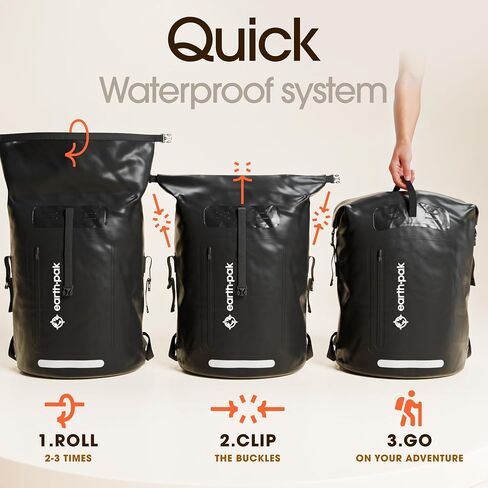 Earth Pak Waterproof Backpack - Heavy Duty Hiking Backpack - Roll-Top Closure - Waterproof Bag - Cushioned Dry Bags Waterproof w/ IPX8 Waterproof Phone Case - Wet Bag for Hiking, Kayak (Yellow, 55L) in Saudi Arabia