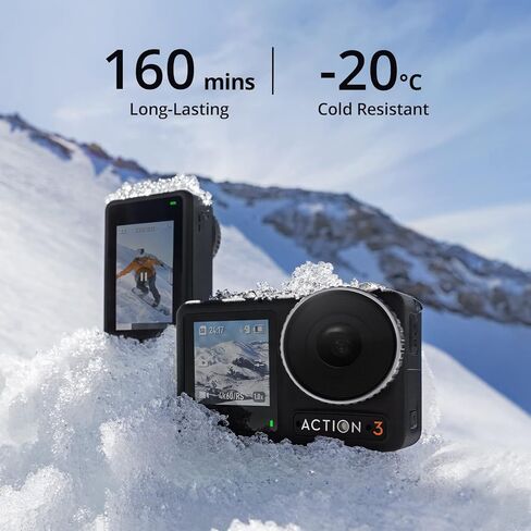 مجموعة DJI Osmo Action 3 الخارجية، كاميرا أكشن بدقة 4K/120 إطارًا في الثانية مع حزام للصدر وحقيبة الظهر للتنزه سيرًا على الأقدام وركوب الدراجات، مجال رؤية واسع للغاية، HorizonSteady، مقاومة للبرد وما يصل إلى 320 دقيقة مع بطاريتين in Kuwait