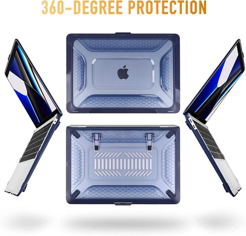 [مسند قابل للطي على شكل قرص العسل 2022] May Chen متوافق مع حافظة MacBook Pro 16 بوصة مع شريط لمس، إصدار 2019 2020 موديل A2141، غطاء حماية صلب بطبقة مزدوجة شديدة التحمل مع ممتص للصدمات من مادة TPU، أزرق داكن in Kuwait