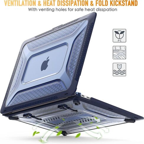[مسند قابل للطي على شكل قرص العسل 2022] May Chen متوافق مع حافظة MacBook Pro 16 بوصة مع شريط لمس، إصدار 2019 2020 موديل A2141، غطاء حماية صلب بطبقة مزدوجة شديدة التحمل مع ممتص للصدمات من مادة TPU، أزرق داكن in Kuwait