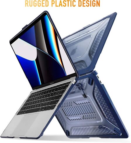 [مسند قابل للطي على شكل قرص العسل 2022] May Chen متوافق مع حافظة MacBook Pro 16 بوصة مع شريط لمس، إصدار 2019 2020 موديل A2141، غطاء حماية صلب بطبقة مزدوجة شديدة التحمل مع ممتص للصدمات من مادة TPU، أزرق داكن in Kuwait