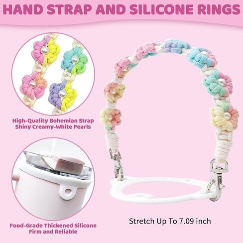 مجموعة إكسسوارات كأس ستانلي - حزام منسوج لمقبض زجاجة المياه، حذاء كأس ستانلي من السيليكون، غطاء بمصاصة مخلب القط ستانلي، سحر ستانلي - مثالي لكوب ستانلي 40 أونصة و30 أونصة (وردي) in Kuwait