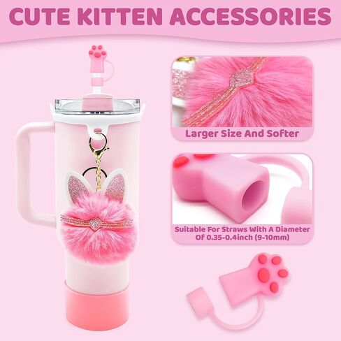 مجموعة إكسسوارات كأس ستانلي - حزام منسوج لمقبض زجاجة المياه، حذاء كأس ستانلي من السيليكون، غطاء بمصاصة مخلب القط ستانلي، سحر ستانلي - مثالي لكوب ستانلي 40 أونصة و30 أونصة (وردي) in Kuwait