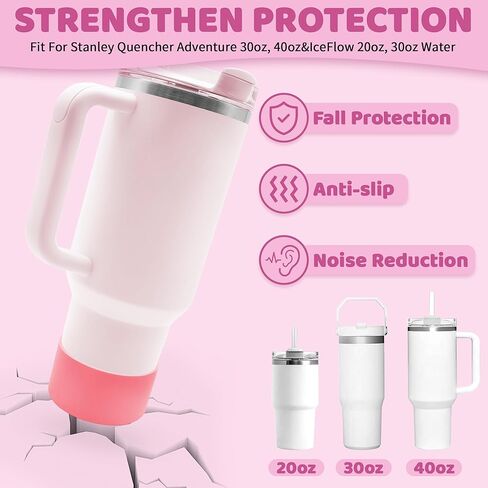 مجموعة إكسسوارات كأس ستانلي - حزام منسوج لمقبض زجاجة المياه، حذاء كأس ستانلي من السيليكون، غطاء بمصاصة مخلب القط ستانلي، سحر ستانلي - مثالي لكوب ستانلي 40 أونصة و30 أونصة (وردي) in Kuwait