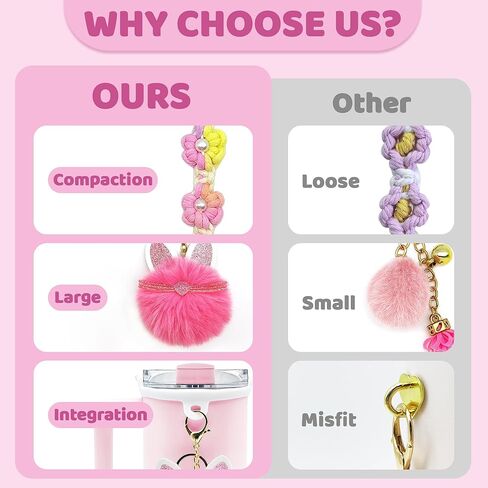 مجموعة إكسسوارات كأس ستانلي - حزام منسوج لمقبض زجاجة المياه، حذاء كأس ستانلي من السيليكون، غطاء بمصاصة مخلب القط ستانلي، سحر ستانلي - مثالي لكوب ستانلي 40 أونصة و30 أونصة (وردي) in Kuwait