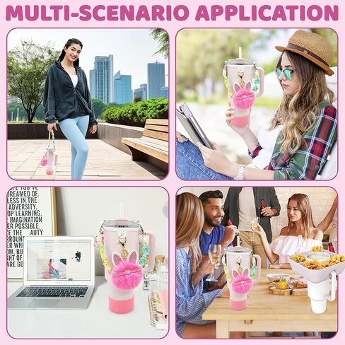 مجموعة إكسسوارات كأس ستانلي - حزام منسوج لمقبض زجاجة المياه، حذاء كأس ستانلي من السيليكون، غطاء بمصاصة مخلب القط ستانلي، سحر ستانلي - مثالي لكوب ستانلي 40 أونصة و30 أونصة (وردي) in Kuwait