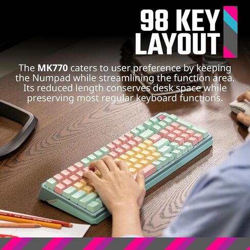لوحة مفاتيح ألعاب RGB ميكانيكية لاسلكية من Cooler Master MK770 Macaron، Kailh Box V2 Click White Switchs، هيكل الحشية، قابل للتبديل السريع، Bluetooth|2.4 جيجا هرتز، قرص باللمس ثلاثي الاتجاهات، QWERTY (MK-770-MCKW1-US) in Saudi Arabia