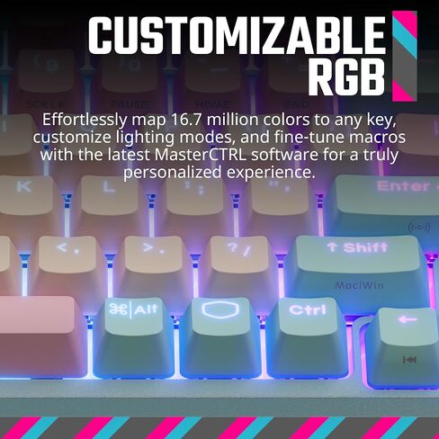 لوحة مفاتيح ألعاب RGB ميكانيكية لاسلكية من Cooler Master MK770 Macaron، Kailh Box V2 Click White Switchs، هيكل الحشية، قابل للتبديل السريع، Bluetooth|2.4 جيجا هرتز، قرص باللمس ثلاثي الاتجاهات، QWERTY (MK-770-MCKW1-US) in Saudi Arabia