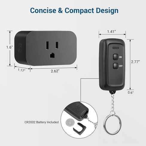 DEWENWILS Indoor Remote Control Outlet, Wireless Remote Light Switch, No Interference Remote Outlet Switch, No Wiring, 15A/1875W, 100ft RF Range, Compact Design, Programmable in Saudi Arabia