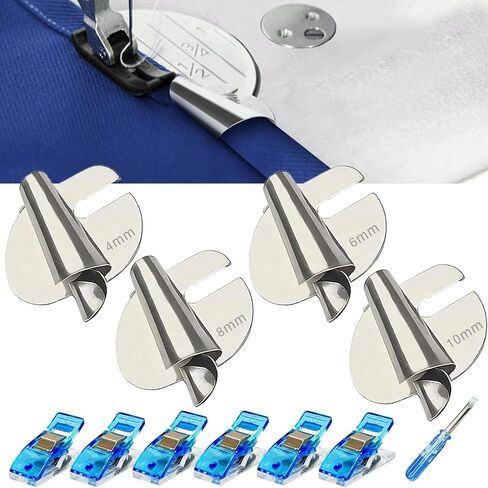 مجموعة قدم حاشية ملفوفة للخياطة 4 قطع (4/6/8/10 مم)، ملحقات ماكينة الخياطة العالمية قدم ضاغط بحاشية ملفوفة، أداة خياطة للمنزل والصناعي in Kuwait