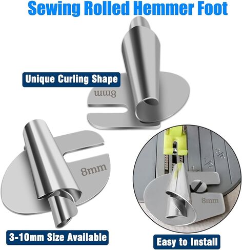 مجموعة قدم حاشية ملفوفة للخياطة 4 قطع (4/6/8/10 مم)، ملحقات ماكينة الخياطة العالمية قدم ضاغط بحاشية ملفوفة، أداة خياطة للمنزل والصناعي in Kuwait