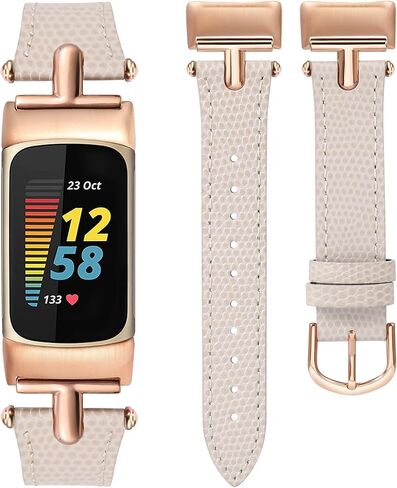 Wearlizer Leather Band Compatible with Fitbit Charge 5 Bands/Charge 6 Bands for Women, Dressy Leather Watch Band Replacement Wristband Strap with T-Shape Metal Buckle for Fitbit Charge 6 5 Band in Saudi Arabia